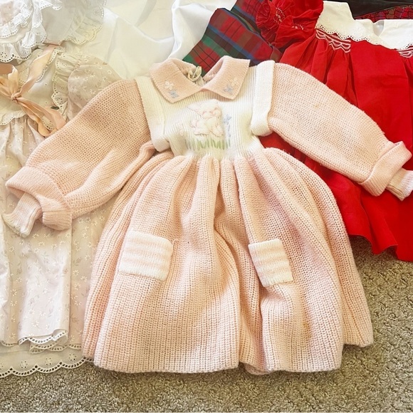 Vintage Girl Dress Lot Wedding Red Christmas Pink Handmade 7 pc Sz 18 mo 2 5 6 - Picture 2 of 16